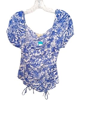The General Good - Blue Floral Ruched Short Sleeve Top - Large